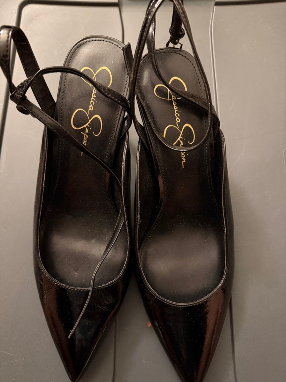Jessica Simpson Black Patent Pointed Slingback Heels